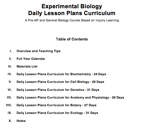 Experimental Biology Daily Lesson Plans - Catalyst Learning Curricula