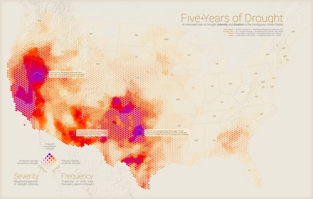 united states map showing five years of drought data